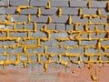 Seams covered with mounting foam in brickwork Royalty Free Stock Photo