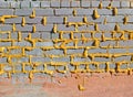 Seams covered with mounting foam in brickwork Royalty Free Stock Photo