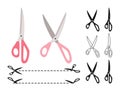 Seamstress scissors set cutting coupon flat vector Royalty Free Stock Photo