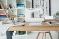seamstress workplace with sewing machine