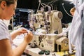 Seamstresses in the sewing workshop sewing workshop in a sportswear manufactory Royalty Free Stock Photo