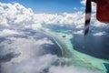 Seaplane aerial view of beautiful tropical Maldive island and se Royalty Free Stock Photo