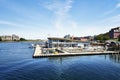 The seaplane base located in the inner harbor in Victoria, BC with a float plane tied to the wharf. Royalty Free Stock Photo