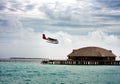 Seaplane decreases before landing on water