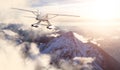 Adventure Composite Image of 3D Rendering Seaplane flying over Canadian Rocky Mountains Royalty Free Stock Photo