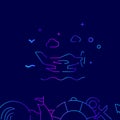 Seaplane, hydroplane vector gradient line icon, illustration on a dark blue background. Related bottom border