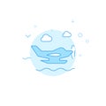 Seaplane, hydroplane flat vector icon. Filled line style. Blue monochrome design. Editable stroke