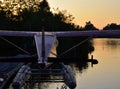 seaplane moored on the dock during sunset Royalty Free Stock Photo