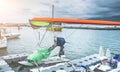 Seaplane parked near pier Royalty Free Stock Photo