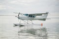 The seaplane is on the surface of the water. Mauritius. Royalty Free Stock Photo