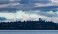 Seaplane taking off from Lake Washington heading towards Seattle Royalty Free Stock Photo