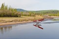 Seaplane taking off from river