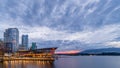 The Seaplane Terminal and High Rise Condominium Towers in the Coal Harbour Neighbourhood of Vancouver after the Sun has set Royalty Free Stock Photo