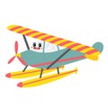 Seaplane transportation cartoon character perspective view vector illustration