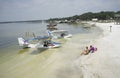 Seaplanes moored in shallow water at Lake Weir Florida USA