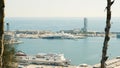 Seaport in Barcelona. Coast with moored yachts. Shooting from a height