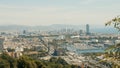 Seaport in Barcelona. Coast with moored yachts. Shooting from a height