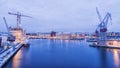 Seaport in Helsinki and Night port lights Royalty Free Stock Photo