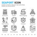 Seaport icon set design outline style isolated on white background. Vector icon marine port, logistic sign symbol concept Royalty Free Stock Photo