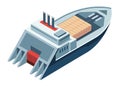 Seaport isometric icon element, ship. Marine industrial transport. Container cargo industry freight. Shipment vector