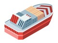 Seaport isometric icon element, ship. Marine industrial transport. Container cargo industry freight. Shipment vector