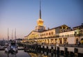 Seaport in night lights in the city of Sochi, Russia. Evening 27 October 2019