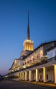 Seaport in night lights in the city of Sochi, Russia. Evening 27 October 2019