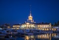 Seaport in night lights in the city of Sochi, Russia. Evening 27 October 2019