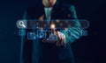Search with AI assistant. Search engine optimization or SEO. Businessman searching on virtual screen. Find information by internet Royalty Free Stock Photo