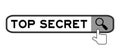 Search banner in word top secret with hand over magnifier on white background