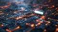 Search bar hovering over a complex digital network.
