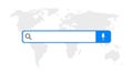 Search bar. Icon of internet browser on world map. Button for find in web. Url and link of website. Design of site with navigation