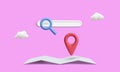 Search bar, paper map with pointer and clouds. GPS and navigation objects for mobile aplication, social media or web site. Vector Royalty Free Stock Photo