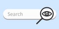 Search bar web page internet browser concept, big magnifying glass with eye inside on search box template isolated