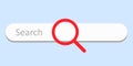Search bar web page internet browser concept, big red magnifying glass on search box template isolated