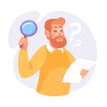 Search with Bearded Man with Magnifier Vector Illustration Royalty Free Stock Photo