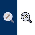 Search, Bone, Science Icons. Flat and Line Filled Icon Set Vector Blue Background
