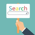 Search browser on blue background. Browser search. Flat stock illustration.