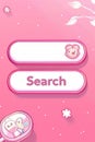 Search button interface on pink background with cute character icon
