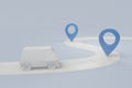 Search concept with simple locator mark of map and location pin symbol with a car on blue background Royalty Free Stock Photo