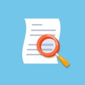 Search document flat vector icon. File and magnifying glass vector flat illustration. Royalty Free Stock Photo