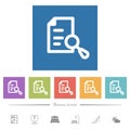 Search document flat white icons in square backgrounds