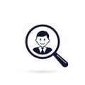 Search for employees and job, business, human resource. Looking for talent. Search man vector icon. Magnifying glass with man Royalty Free Stock Photo