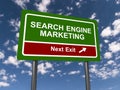 search engine marketing next exit traffic sign on blue sky Royalty Free Stock Photo