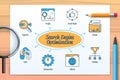 Search Engine Optimization chart with icons and keywords