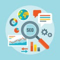 Search engine optimization - concept vector illustration in flat design style. Web analytics information and development website Royalty Free Stock Photo