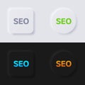 Search Engine Optimization icon set, Multicolor neumorphism button soft UI Design. Royalty Free Stock Photo