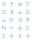 Search engine optimization linear icons set. Keywords, Rankings, Content, Backlinks, Analytics, Algorithm, Indexing line