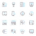 Search engine optimization linear icons set. Keywords, Rankings, Content, Backlinks, Analytics, Algorithm, Indexing line
