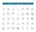 Search engine optimization linear icons set. Ranking, Keywords, Algorithm, Backlinks, Meta, Analytics, Traffic line